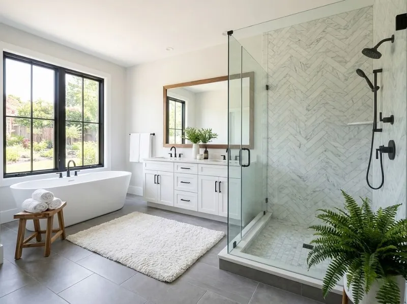 Custom bathroom vanity built from cabinet-grade plywood with Blum hardware in Temecula CA home