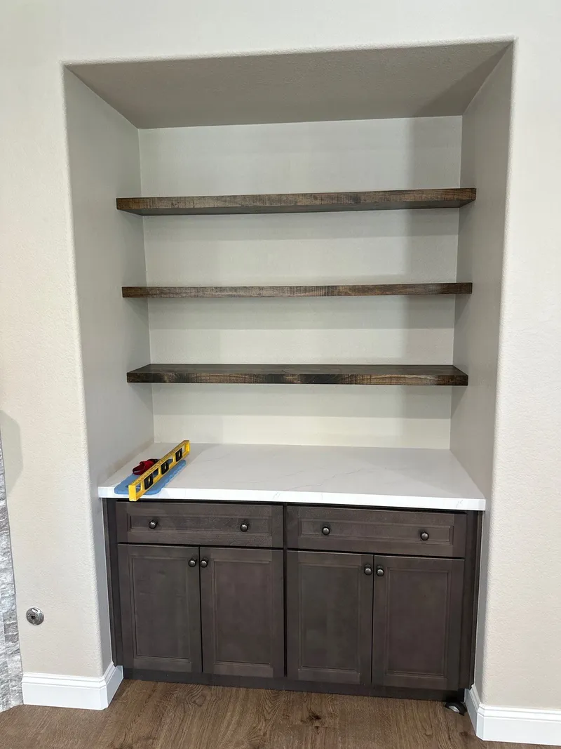 Custom closet built-in system with dovetail drawers installed by First Class WoodWorks in Murrieta CA